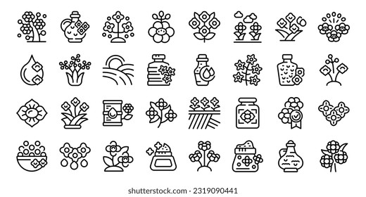 Rapeseed icons set outline vector. Canola flower. Oil food