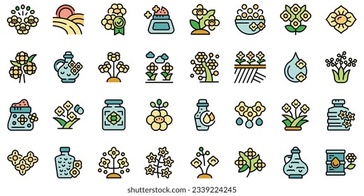 Rapeseed icons set outline vector. Canola flower. Oil food thin line color flat on white