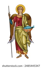 Raphael archangel illustration in Byzantine style isolated