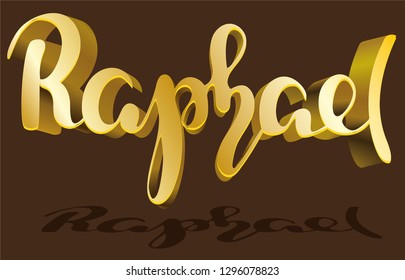Raphael Men's name gold shadow pattern Hand sketched lettering vector illustration EPS 10 Template as banner, card, design, print poster Typography wallpaper Modern calligraphy Drawn inspirational