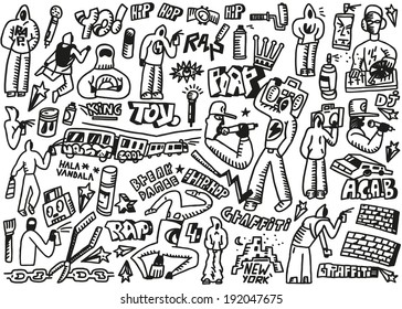 rap,hip hop ,graffiti - doodles set