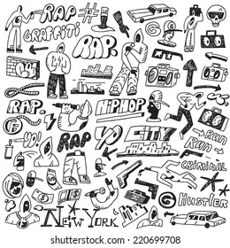 rap,hip hop ,graffiti - doodles set