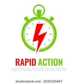 Rapid action vector icon isolated on white background. Urgency concept symbol with stopwatch and lightning, quick result business design.