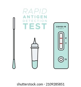 Rapid antigen detection test kit. Nasal swab test. Covid 19. Filled icons. Vector illustration, flat design