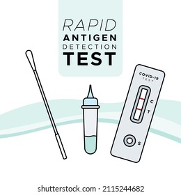 Rapid Antigen Detection Test Kit. Nasal Swab Test. Covid 19. Filled Icons. Vector Illustration, Flat Design