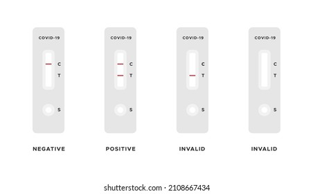Rapid antigen detection test results. Negative, positive, invalid. Covid 19. Vector illustration, flat design