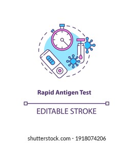 Rapid antigen test concept icon. Covid testing type idea thin line illustration. Nasopharyngeal swab test. Detecting coronavirus antigen. Vector isolated outline RGB color drawing. Editable stroke