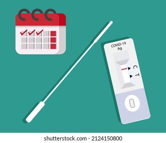 Rapid Antigen Test Kit With Calendar Concept. Covid-19 Crisis. Cartoon Vector Style For Your Design	
