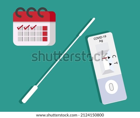 Rapid Antigen Test Kit with calendar concept. Covid-19 crisis. Cartoon vector style for your design	
