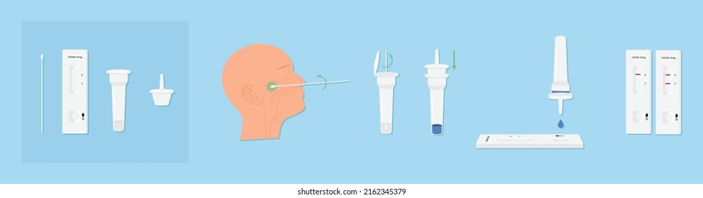 Rapid Antigen Test kit for Covid19 with swab testing infographic as vector illustration