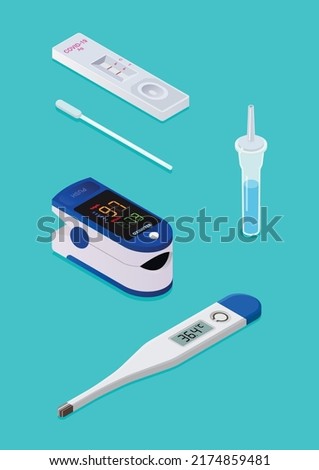 Rapid Antigen Test kit Set Isometric view. Vector illustration