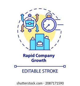 Rapid company growth concept icon. External business growth abstract idea thin line illustration. Mergers and acquisitions. Company development. Vector isolated outline color drawing. Editable stroke