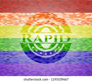 Rapid emblem on mosaic background with the colors of the LGBT flag