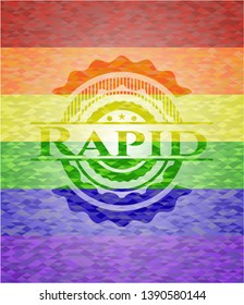Rapid emblem on mosaic background with the colors of the LGBT flag