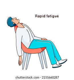 Rapid fatigue symptom after covid 19. Fatigue concept. The man lies on a chair with his head thrown back. Vector hand drawn illustration