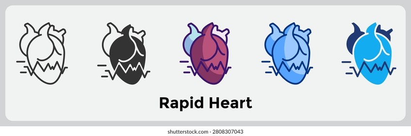 Rapid Heart icon for representing increased heart rate systems, physiological stress response, and panic related body signals. Line, Filled, Color, Blue, Dualtone style.