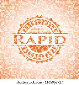 Rapid orange tile background illustration. Square geometric mosaic seamless pattern with emblem inside.