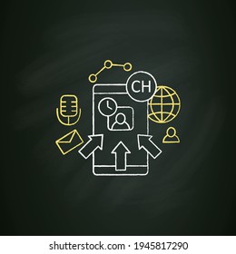 Rapid popularity chalk icon. Rapid growth user popularity.Arrows point to moderator. Communication concept. Isolated vector illustration on chalkboard