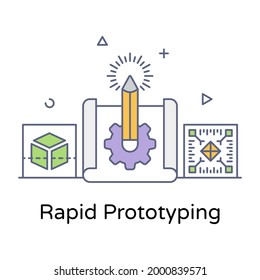 Rapid Prototyping Flat Outline Icon, Editable Vector 