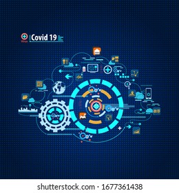 La rápida propagación del virus Covid 19 que se transmite a través de un estrecho contacto con la respiración que se propaga por todo el mundo. Diseño de ilustración conceptual vector infográfico.