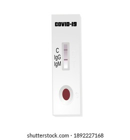 Rapid test kit for covid19 virus. Corona virus screening test device kit with positive result.