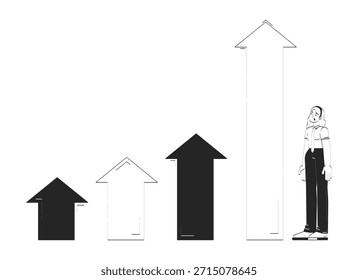 Rapid unexpected growth doodle line illustration concept. Momentum and boost in professional finance. Businesswoman sales increase 2D outline character isolated. Hand drawn ink metaphor monochrome