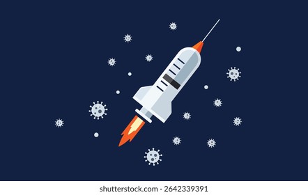 Rapid Vaccine Development A Syringe-Shaped Rocket Launching into Space