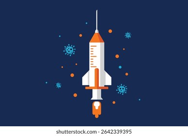 Rapid Vaccine Development A Syringe-Shaped Rocket Launching into Space