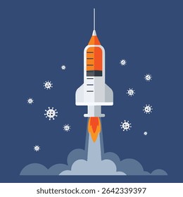 Rapid Vaccine Development A Syringe-Shaped Rocket Launching into Space