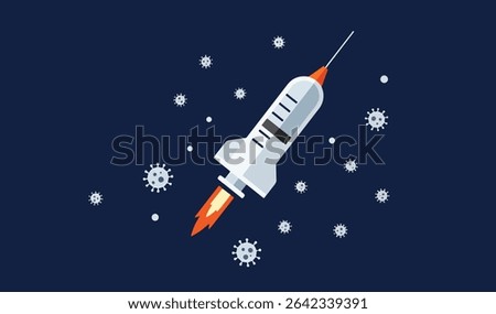 Rapid Vaccine Development A Syringe-Shaped Rocket Launching into Space
