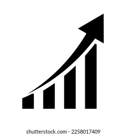 Rapidly growing bar graph silhouette icon. Changes in sales. Vector.