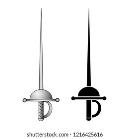 Rapier. Medieval Weapon. Vector Illustration Isolated On White Background For Your Design, Game, Card, Websites.