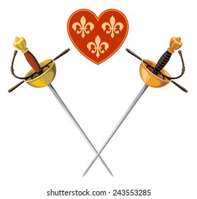 rapiers and heart isolated on a white background