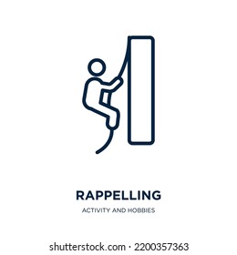 rappelling icon from activity and hobbies collection. Thin linear rappelling, activity, climb outline icon isolated on white background. Line vector rappelling sign, symbol for web and mobile