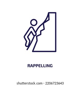 rappelling icon from activity and hobbies collection. Thin linear rappelling, climbing, mountain outline icon isolated on white background. Line vector rappelling sign, symbol for web and mobile