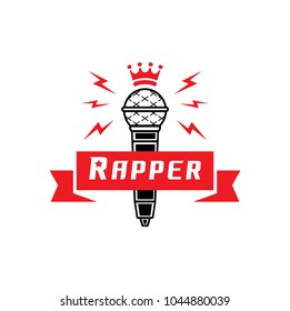 rapper badge with crown on microphone vector illustration
