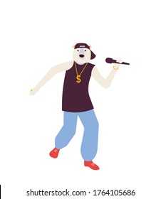 Rapper bear background vector. Modern illustration slider site page. The concept of the bear rapping design. Rapper performs on stage web banner