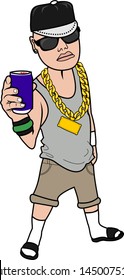 Rapper Boy With Gold Chain Necklace Holding Soft Drink Vector Cartoon Illustration