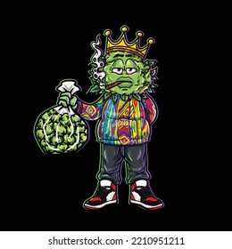 rapper buds nug small character cartoon mascot smoking blunt from weed flower nug cannabis marijuana