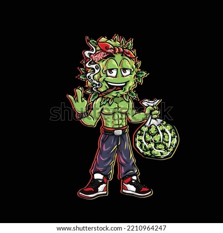 rapper buds nug thug life character cartoon mascot smoking blunt from weed flower nug cannabis marijuana