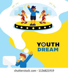 rapper dream youth dream background design with rapper and dancing girls colorful vector illustration