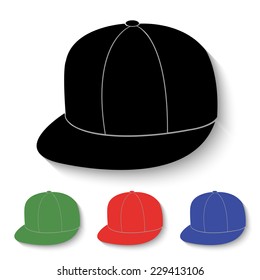 rapper hat icon - black and colored (green, red, blue) illustration with shadow