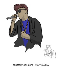 rapper holding microphone vector illustration sketch doodle hand drawn with black lines isolated on white background