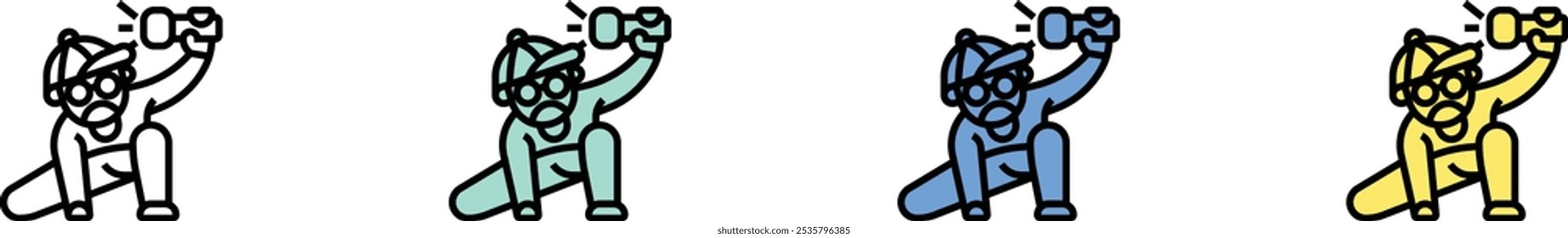 rapper icon. Outline, Green, Blue and Yellow Style Design Isolated On White Background