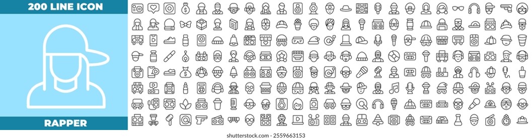 Rapper Line Editable Icons set. Vector illustration in modern thin line style of rapper icons: rapper, man, music, etc