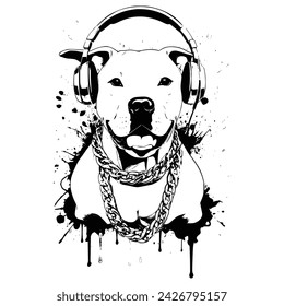 rapper pitbull dog listening music