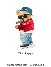 the rapper slogan with bear doll rapper style vector illustration
