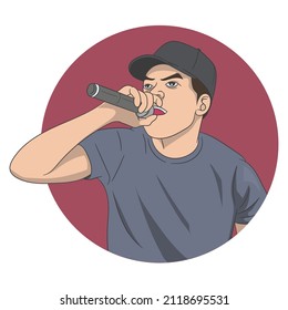 Ilustración del vector rapero. El cantante de hip-hop aislado en blanco.