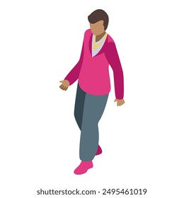 Rapper walking wearing gold chain and pink jumper isometric illustration