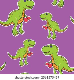 Rapport children's green t-rex with boxing gloves and black eye, with white sticker border